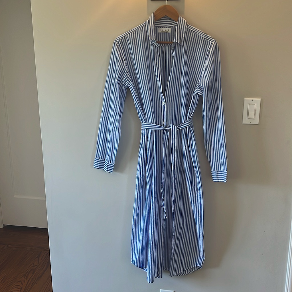 Velvet Women's Blue White Striped Midi Shirt Dress - Good Used Medium